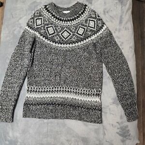 Old Navy Fair Isle Sweater Womens Small Black Gray Knit Pullover Diamond Holiday